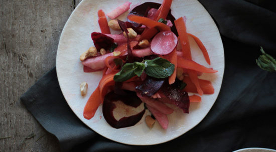 Raw Shaved Salad with Mint, Walnut Oil, Lime and Cashews